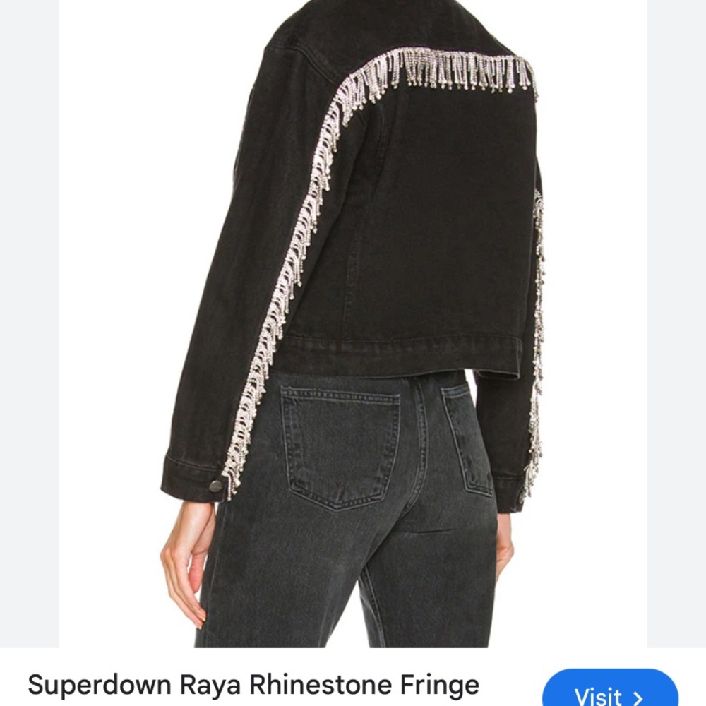 Raya Rhinestone Superdown Western Jean Jacket with Glitter Fringe 🤠 ✨NWT